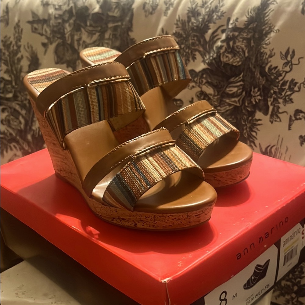 Ann Marino Multicolor Striped Wedge Sandals
